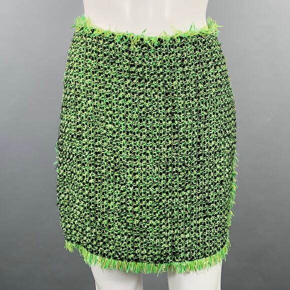 LANVIN 2012 Size 4 Green Black Cotton Blend Boucle Short Sleeve Skirt Set - Picture 4 of 11